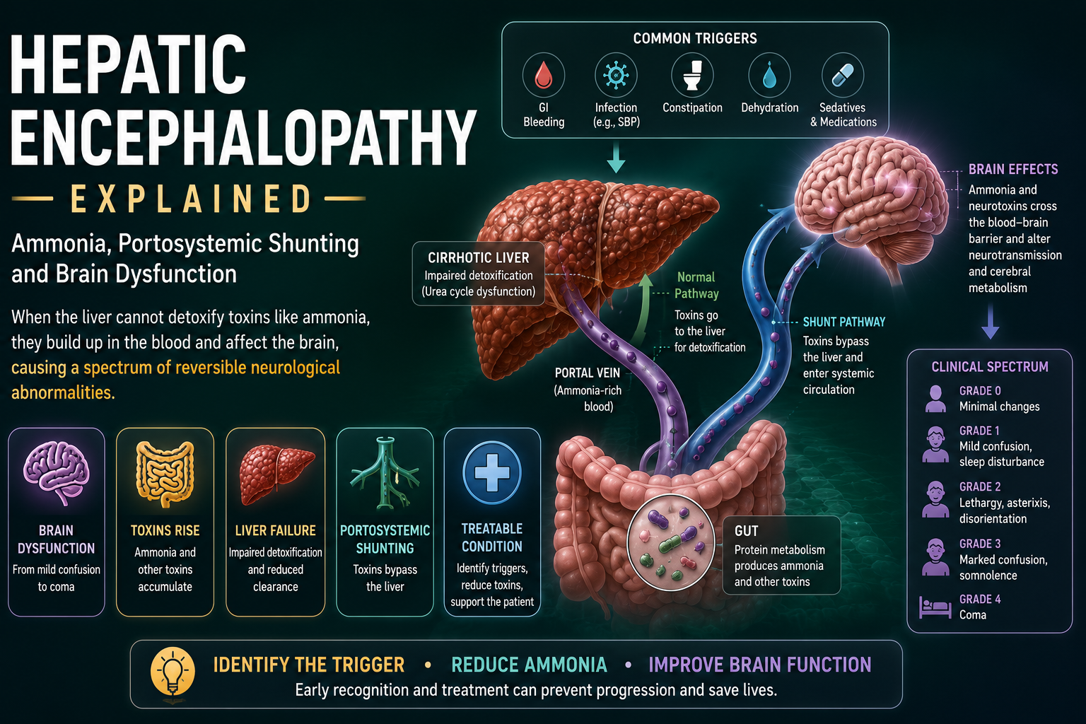 Hepatic Encephalopathy Explained: Ammonia, Portosystemic Shunting and Brain Dysfunction Made Simple