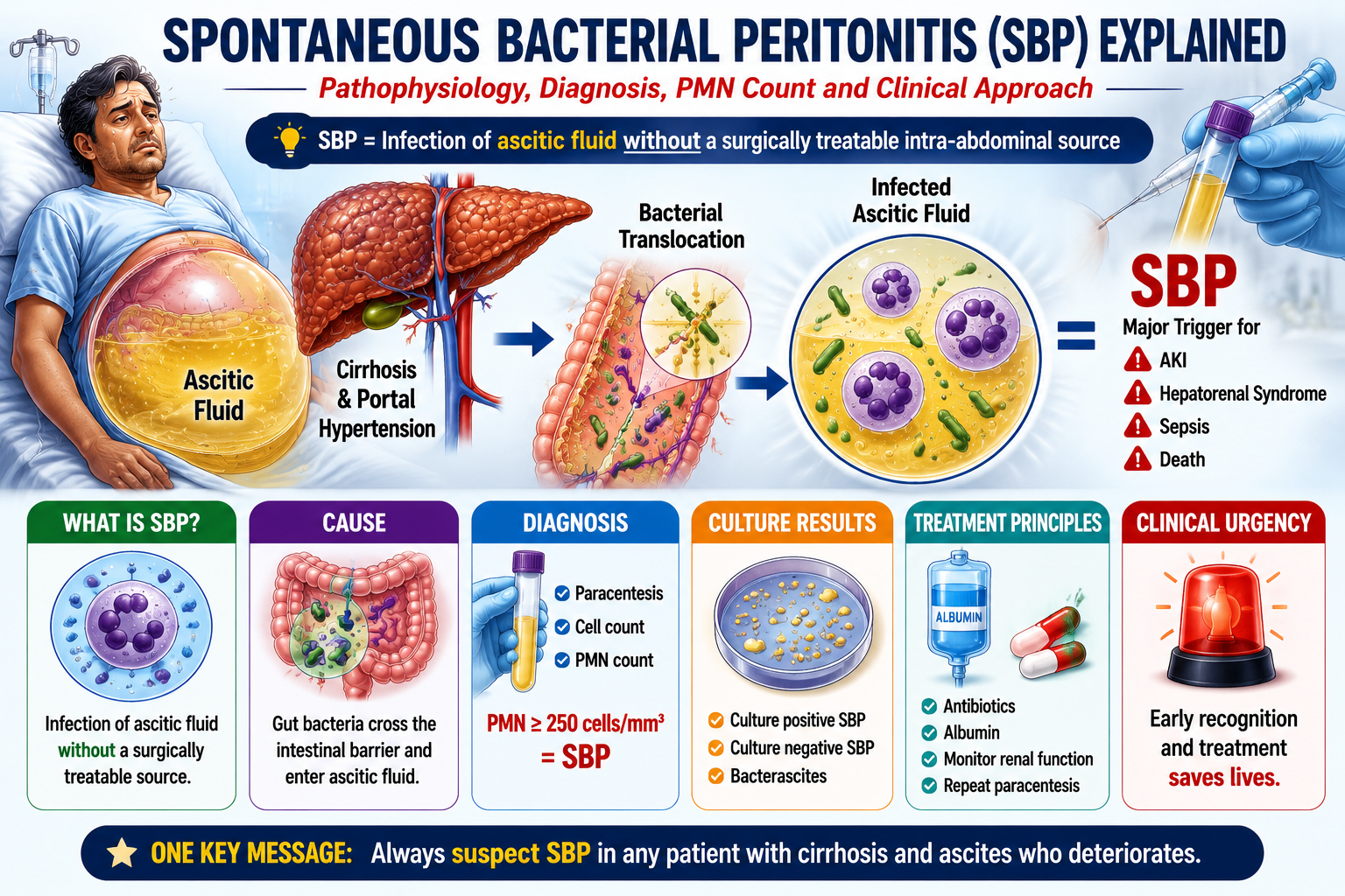 Spontaneous Bacterial Peritonitis (SBP) Explained: Pathophysiology, Diagnosis, PMN Count and Clinical Approach